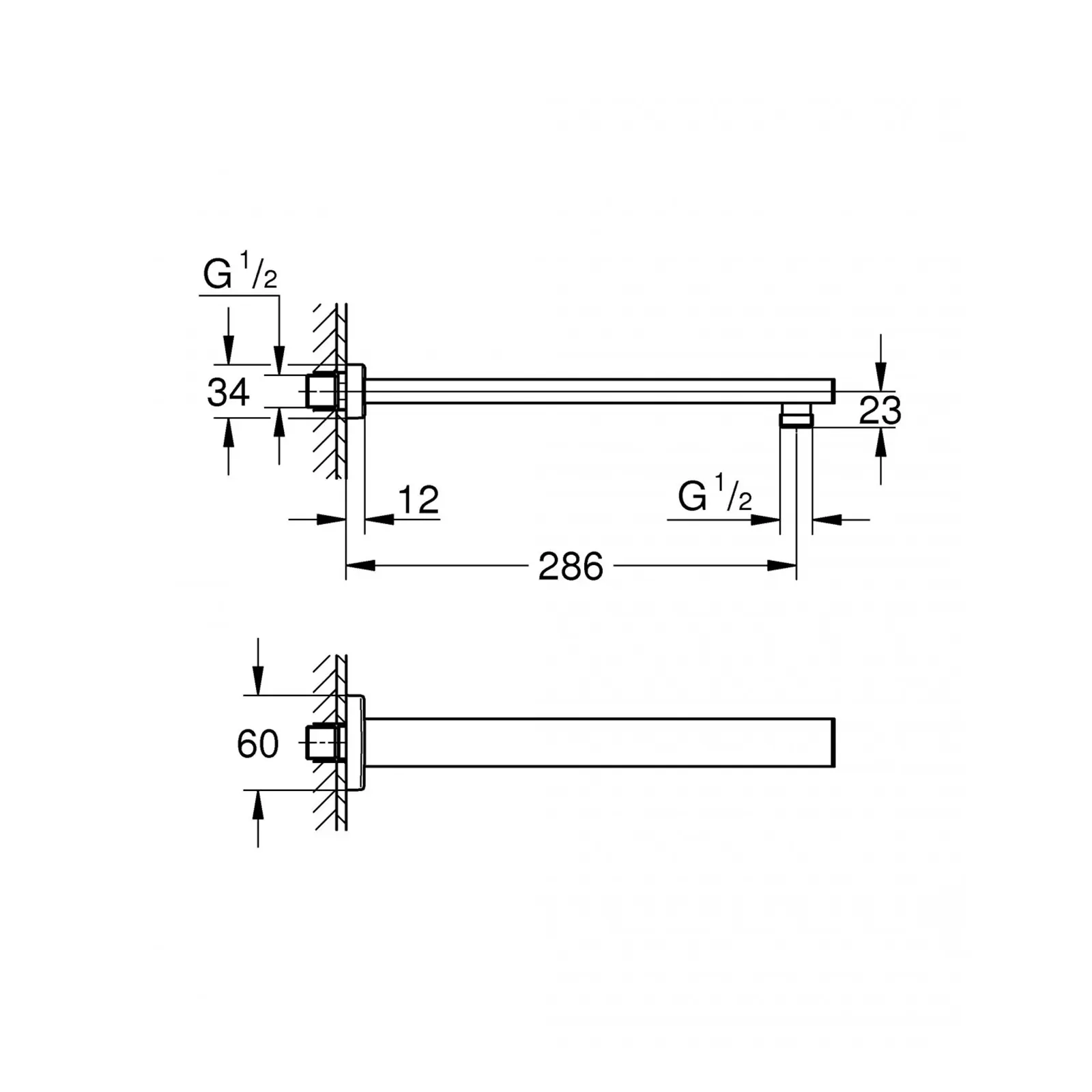 BRAZO DE DUCHA CUADRADO A PARED 287MM RAINSHOWER