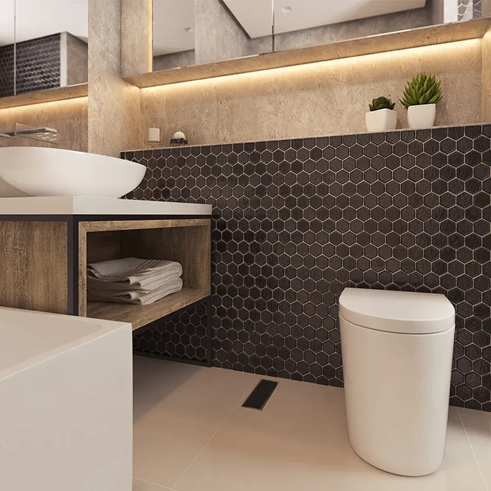 TINY NEGRO MATE DESAGUE PERIMETRAL CON TAPA INOX RECTANGULAR 250 MM 2922
