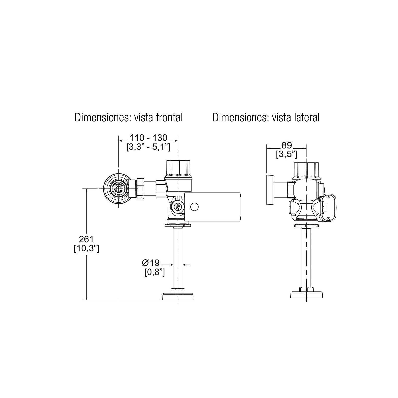 FLUXOMETRO PARA MINGITORIO DE SENSOR DE BATERIAS 0.5LTS