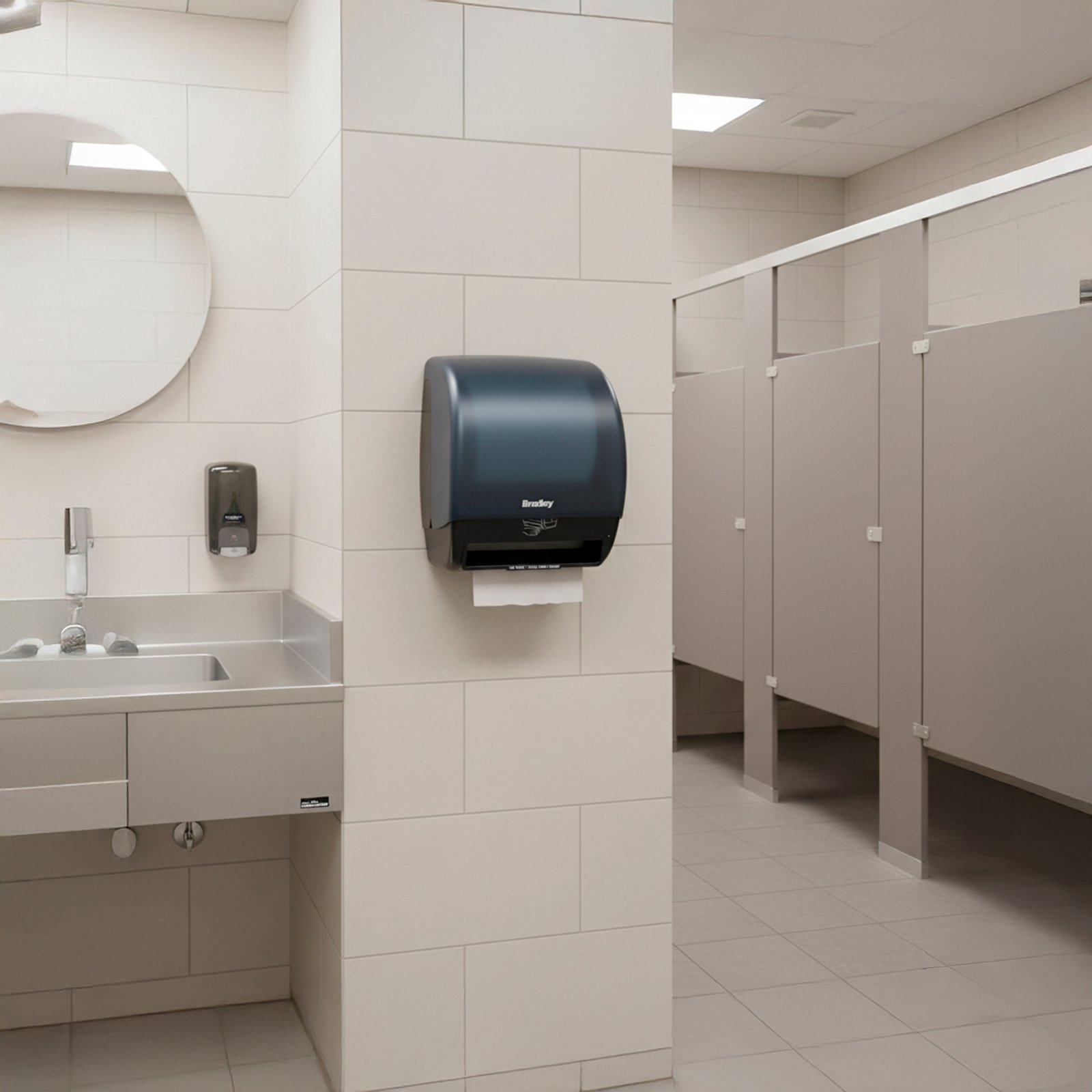 DISPENSADOR PAPEL BRADLEY GRIS PARED SENSOR BATERÍA