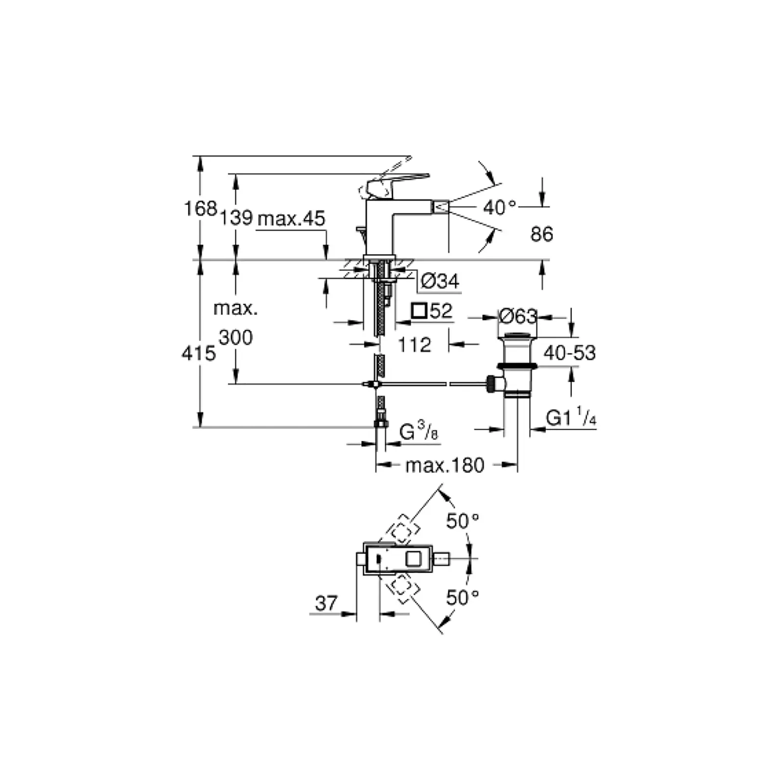 EUROCUBE CROMO BIDET MONOMANDO 1/2