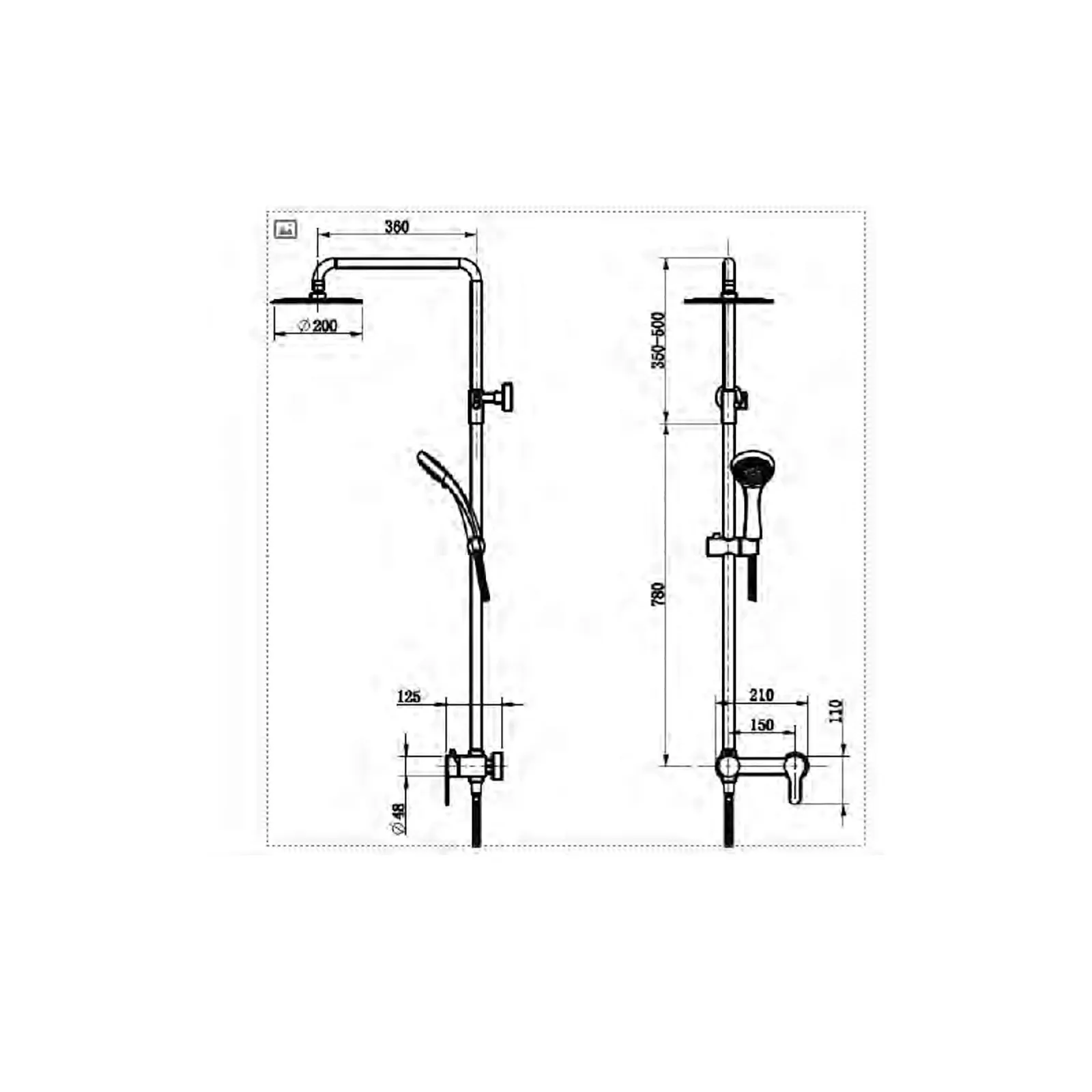 HOME SATIN INOX GRIFO DUCHA SISTEMA CON BARRA MANGUERA TEL Y CABEZA