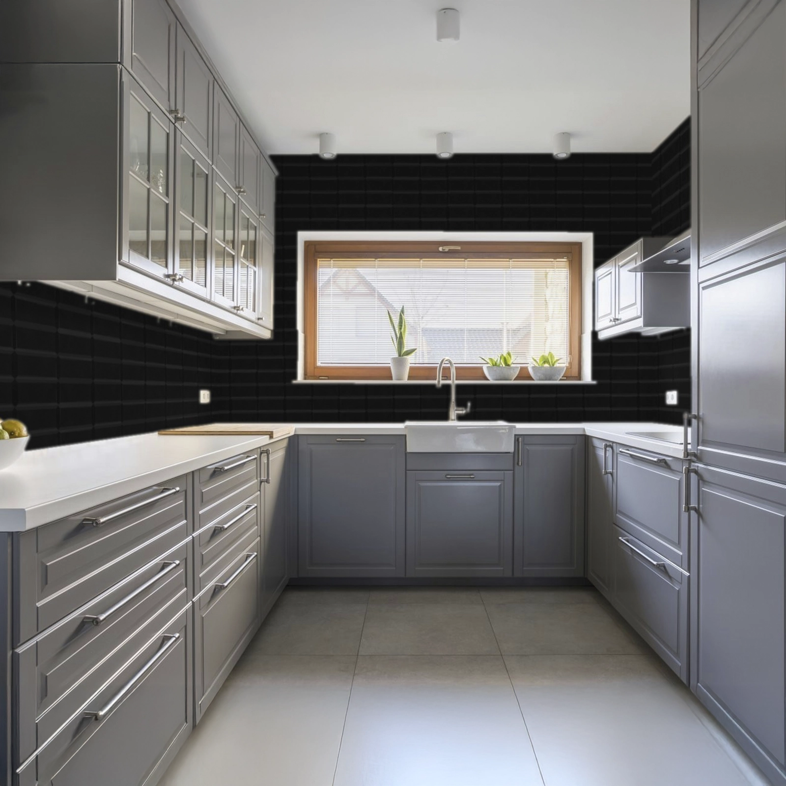 PISO YORK BISELADO NEGRO BRILLANTE 10X20 CM