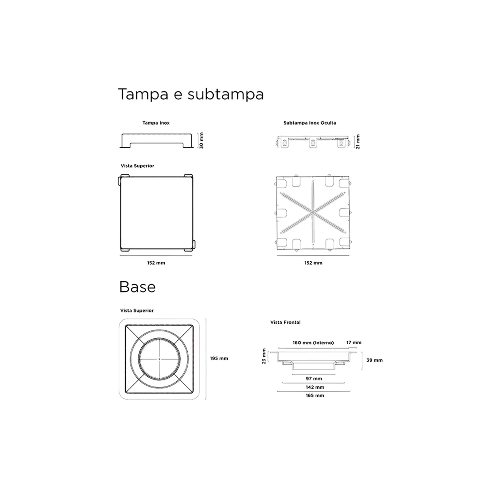 DESAGÜE SQUARE CROMO CUADRADO 150X150 MM PARA INSERTO