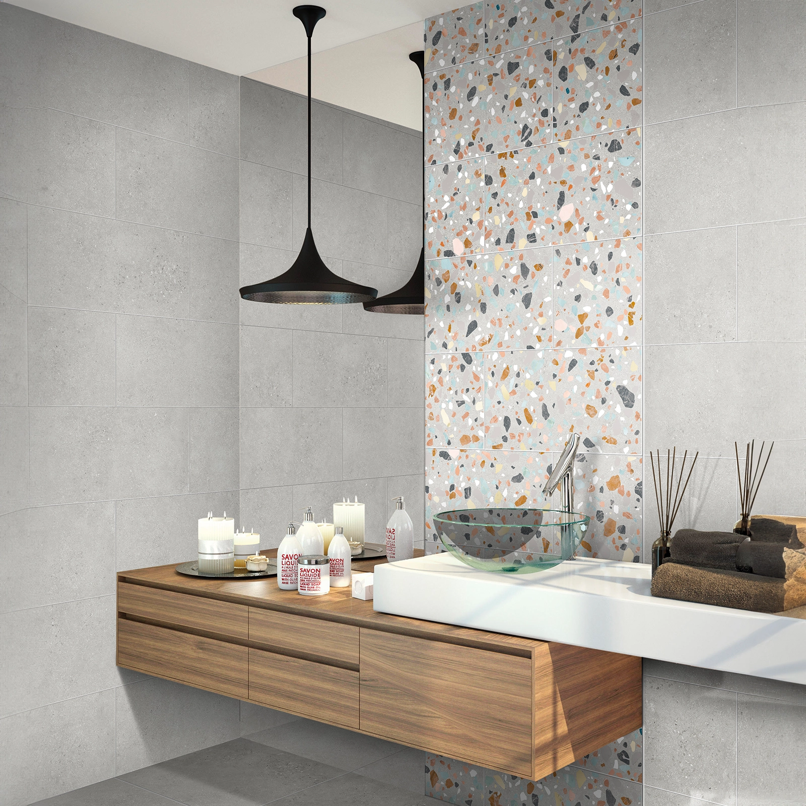 ORBIT TERRAZO LIGHT GREY MATE RECT.  60 X 60