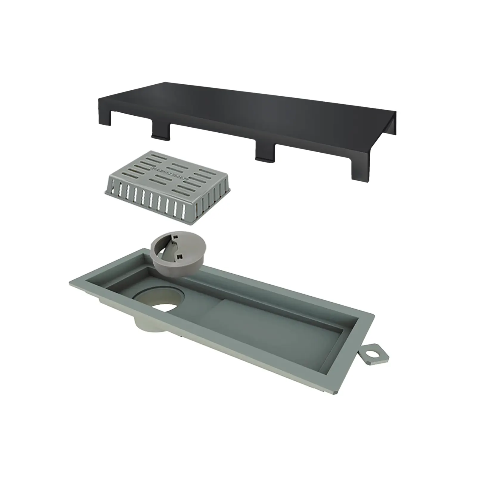 TINY NEGRO MATE DESAGUE PERIMETRAL CON TAPA INOX RECTANGULAR 250 MM 2922