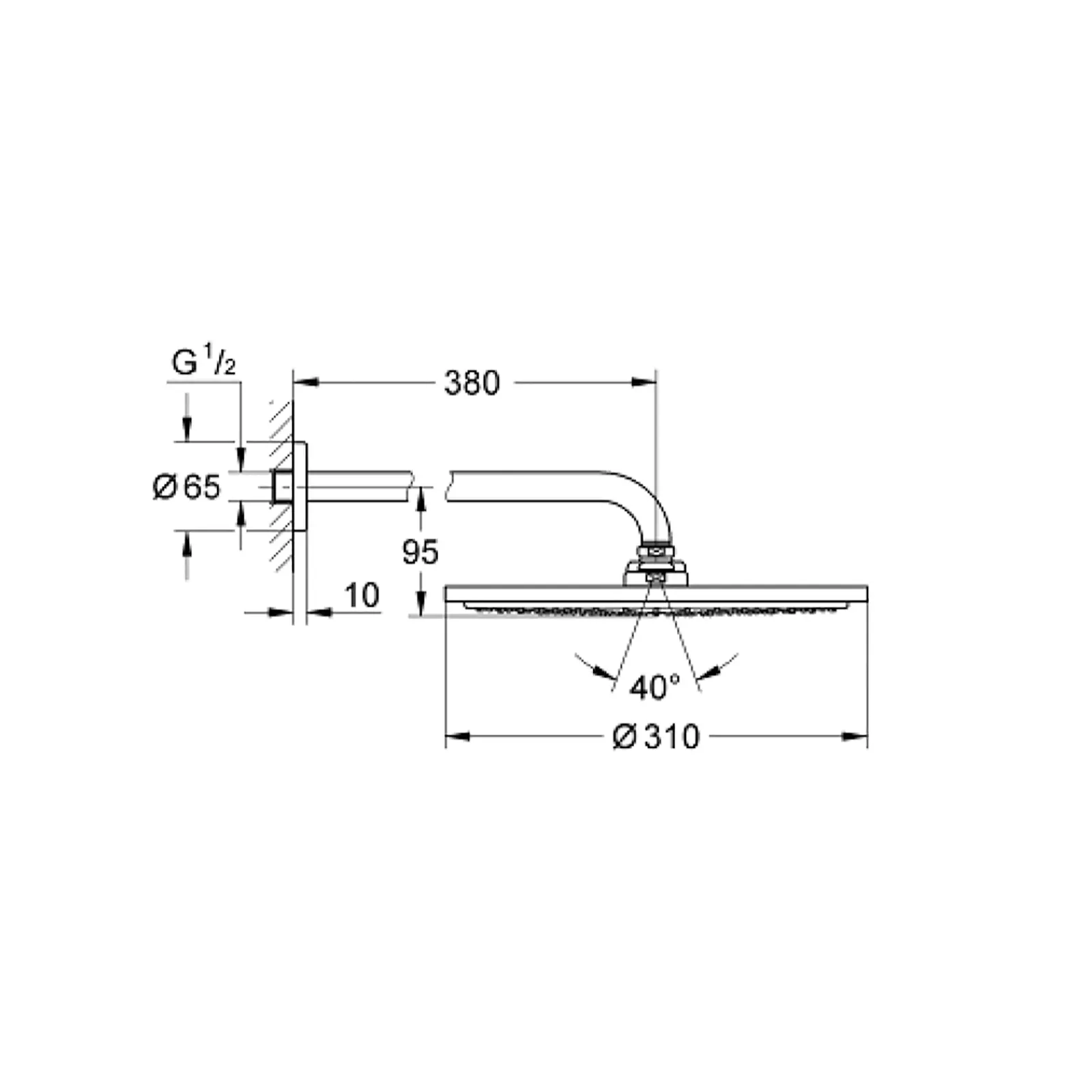 KIT BRAZO Y CABEZA DE DUCHA REDONDA A PARED 310MM RAINSHOWER COSMPOLITAN