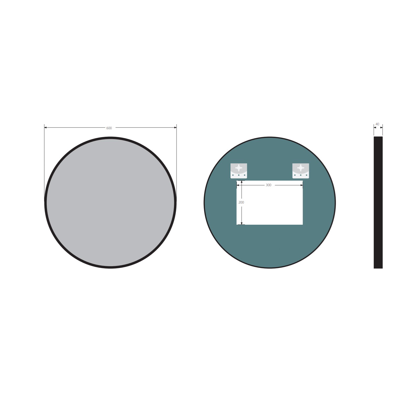 ESPEJO REDONDO DENVER NEGRO CON MARCO Y BOTÓN ANTIVAHO 80X80 CM