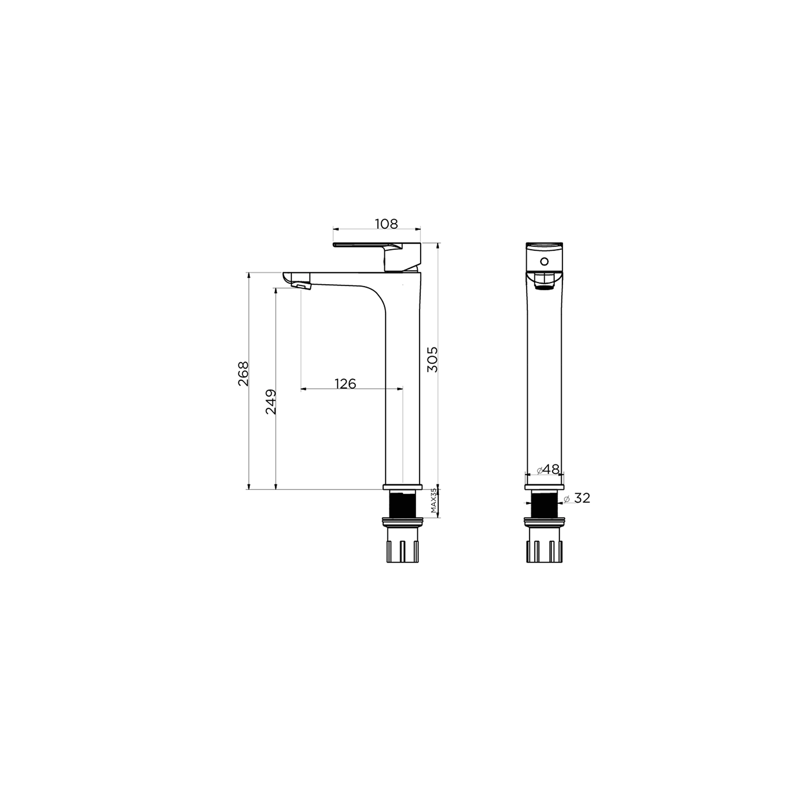 CITY INOX SATIN GRIF LAV CAÑO ALTO MEZCLADORA MONOMANDO SIN DESAGUE IN-H2045-1