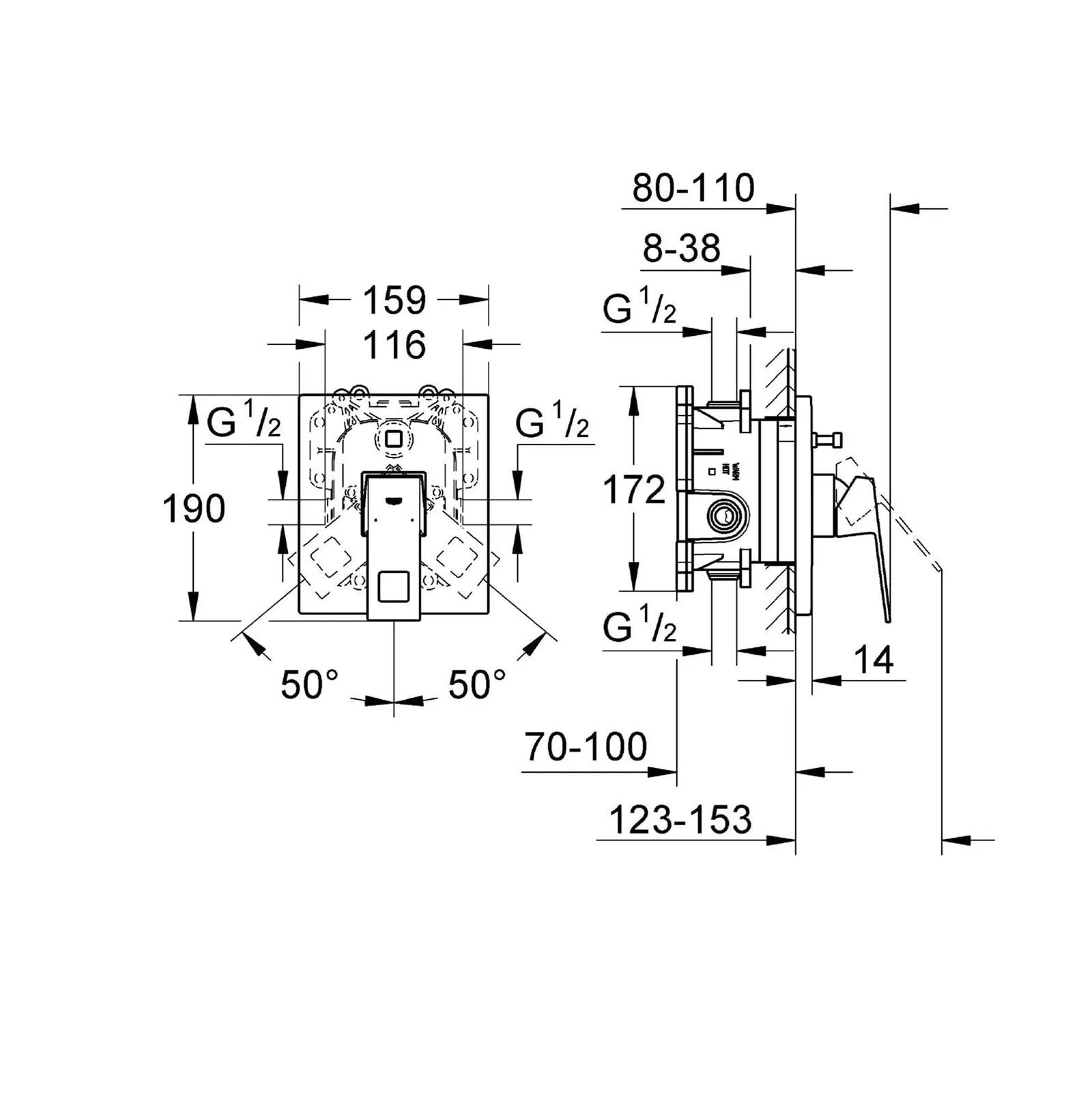 TRIM MONOMANDO EMPOTRADO CON DIVERTER EUROCUBE