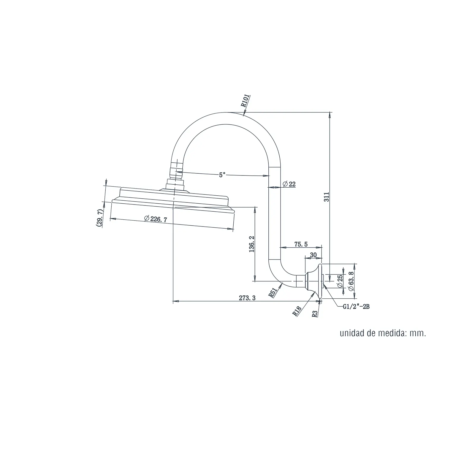 KIT BRAZO Y  CABEZA DE DUCHA REDONDA A PARED 226MM ANTIK