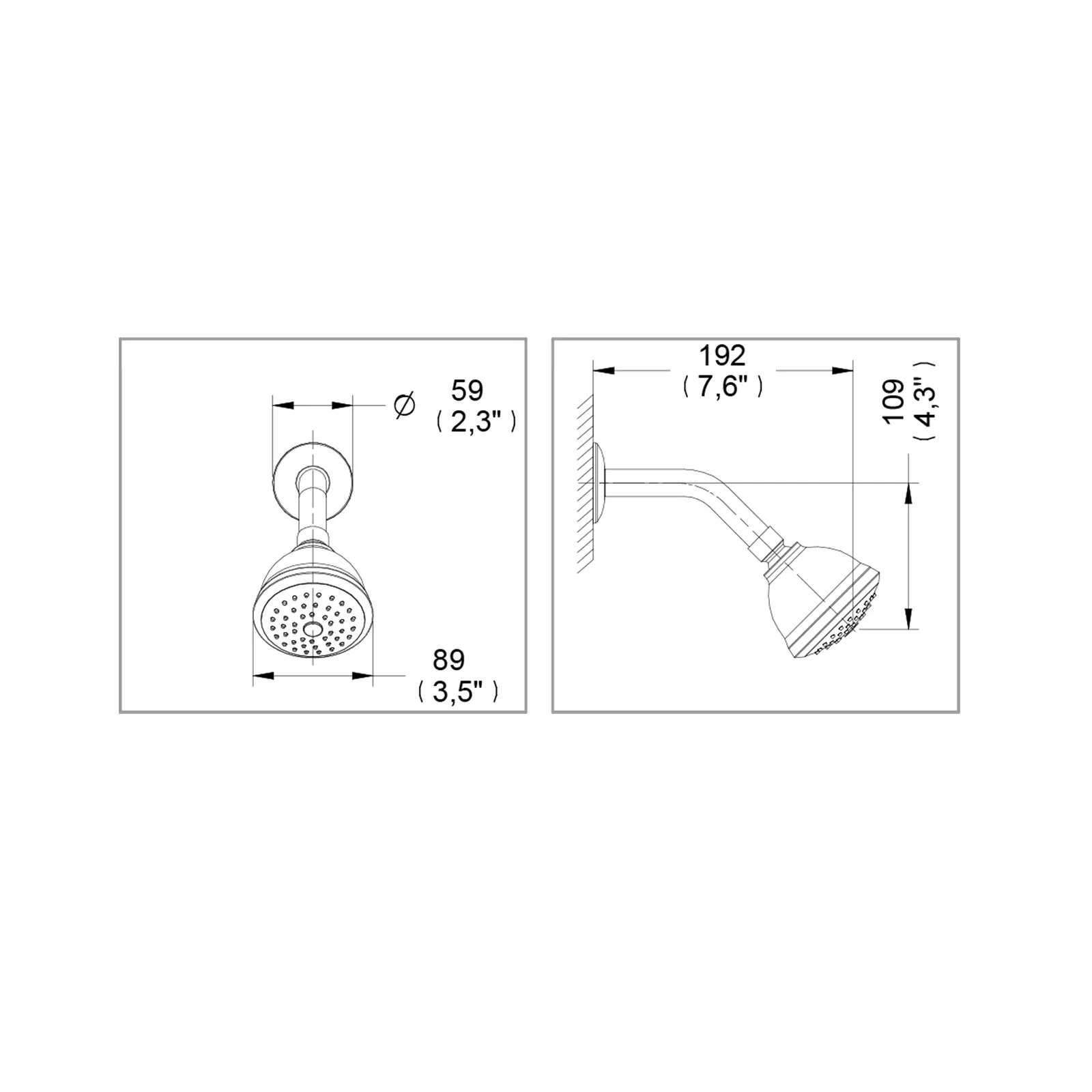 KIT BRAZO Y CABEZADE DUCHA REDONDA A PARED PROYECTA