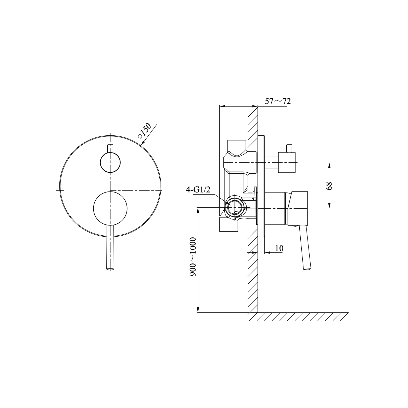 GRIFO DUCHA SLIM ORO CEPILLADO MONOMANDO EMPOTRADO C/DIVERTER