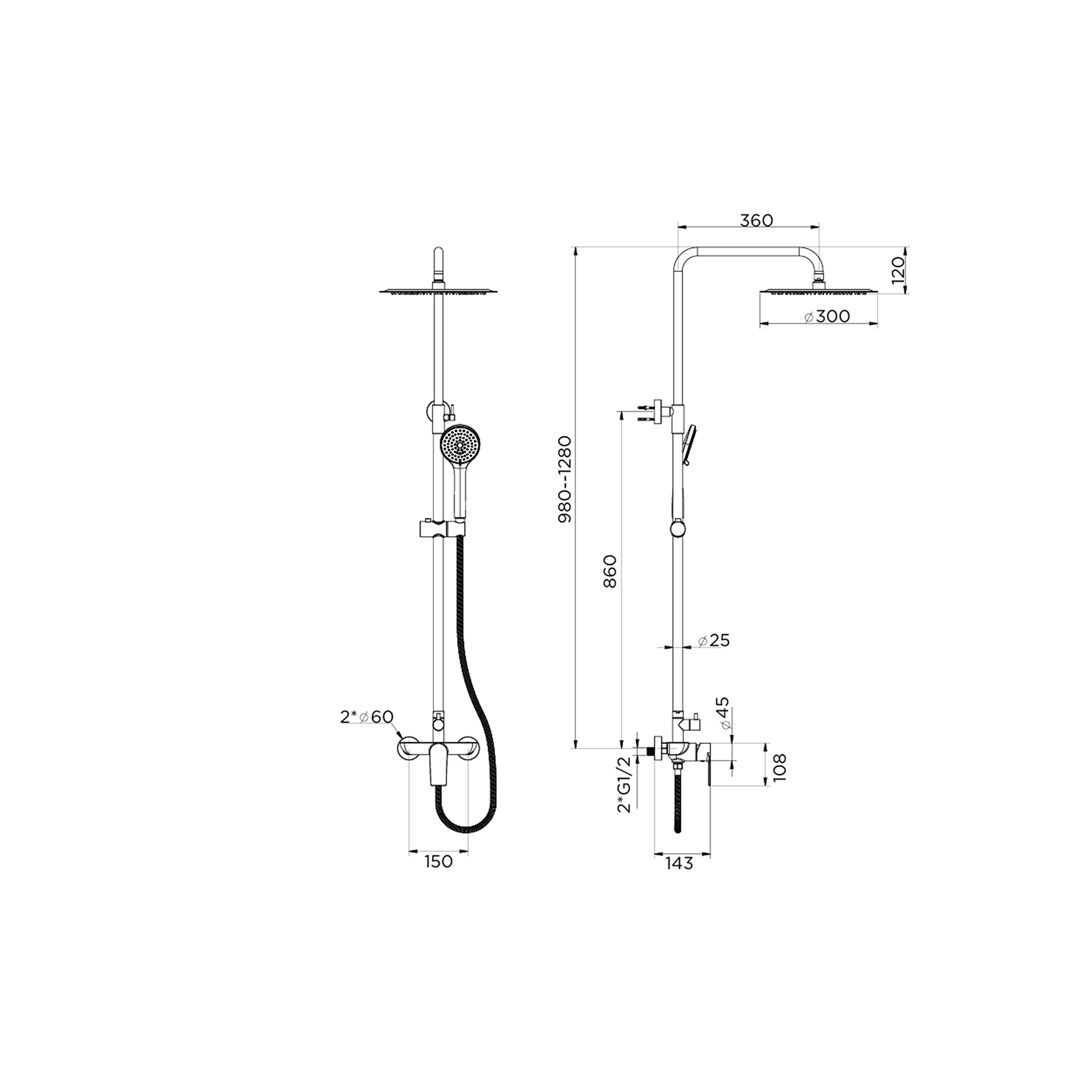 CITY INOX SATIN GRIF DUCHA SISTEMA CON BARRA MANGUERA TEL Y CABEZA IN-H16024