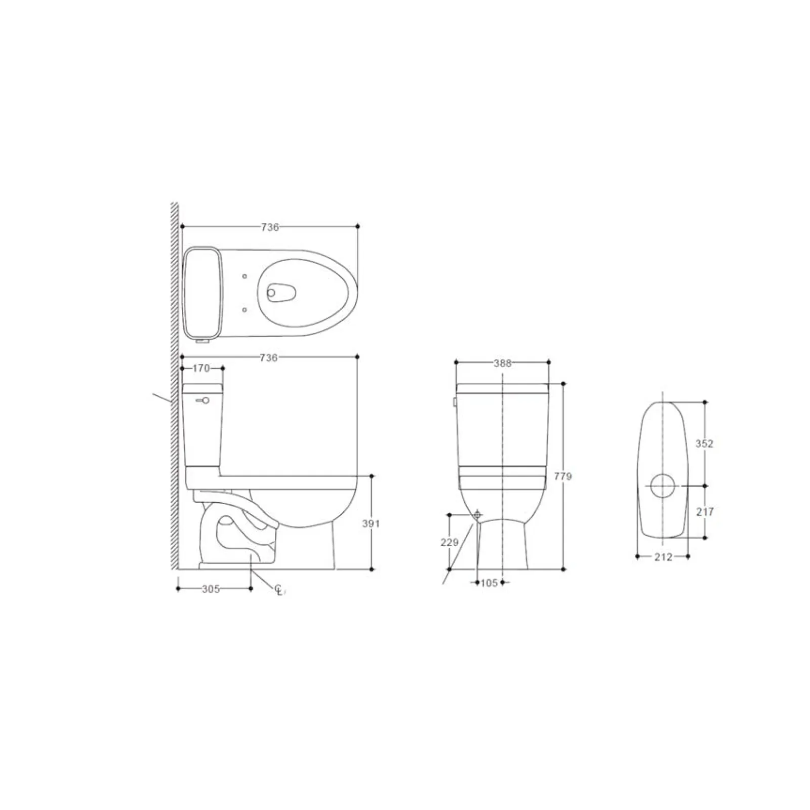 INODORO TWO PIECE CON ASIENTO ELONGADO Y PALANCA REACH