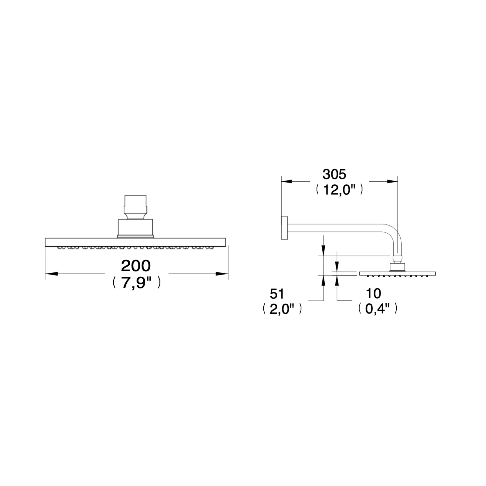 KIT BRAZO Y CABEZA DE DUCHA REDONDA A PARED 200MM PROYECTA