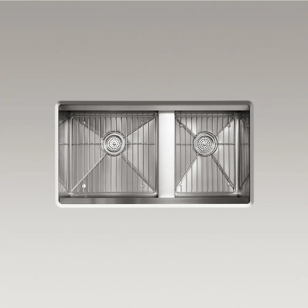 LAVATRASTOS SUBMONTAR,  8 DEGREE INOX RECTANGULAR DOS FOSAS CON REJILLA