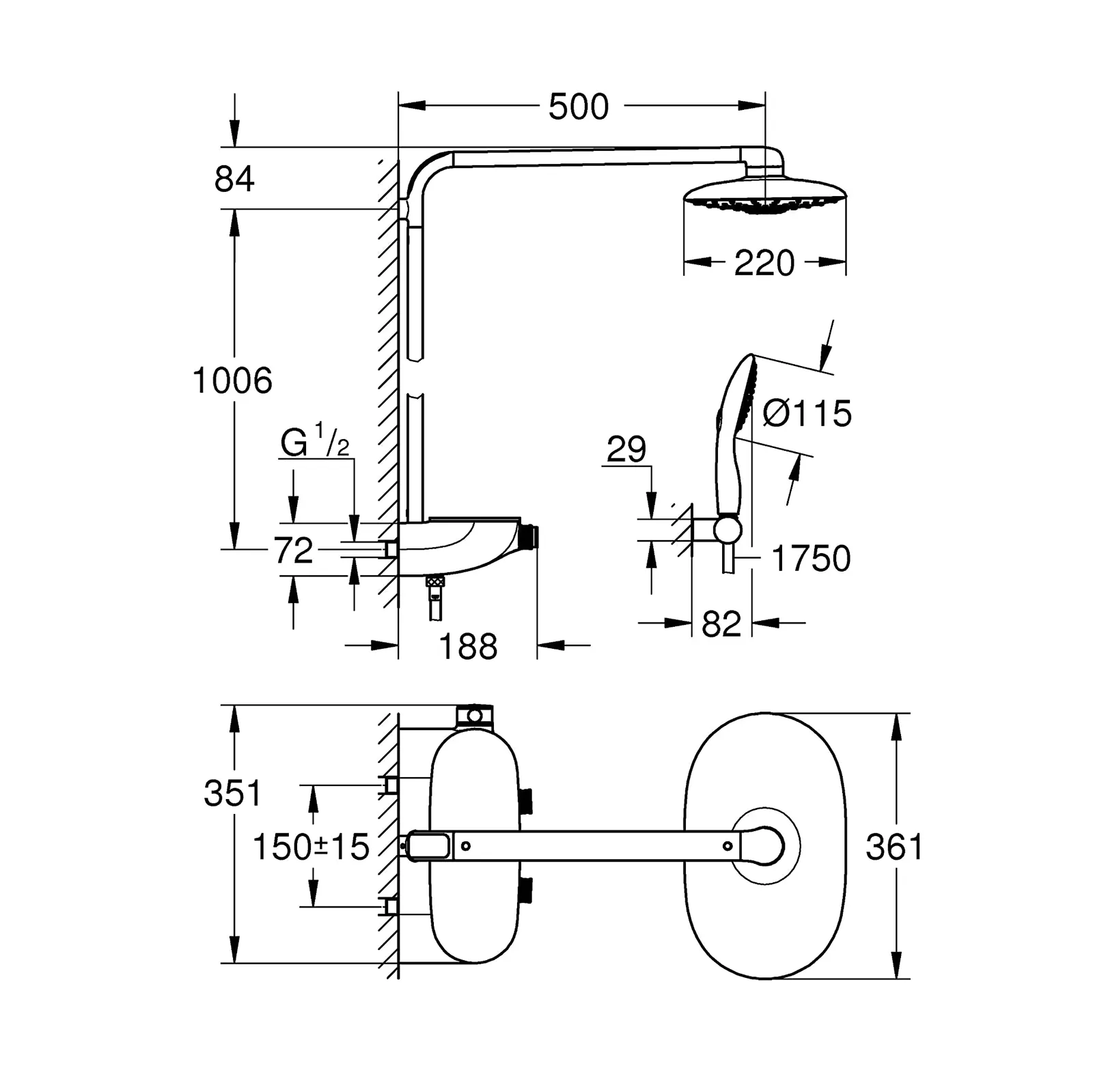 SISTEMA DE DUCHA TERMOSTATO CON BARRA, MANGUERA, TELEFONO Y CABEZA SMARTCONTROL