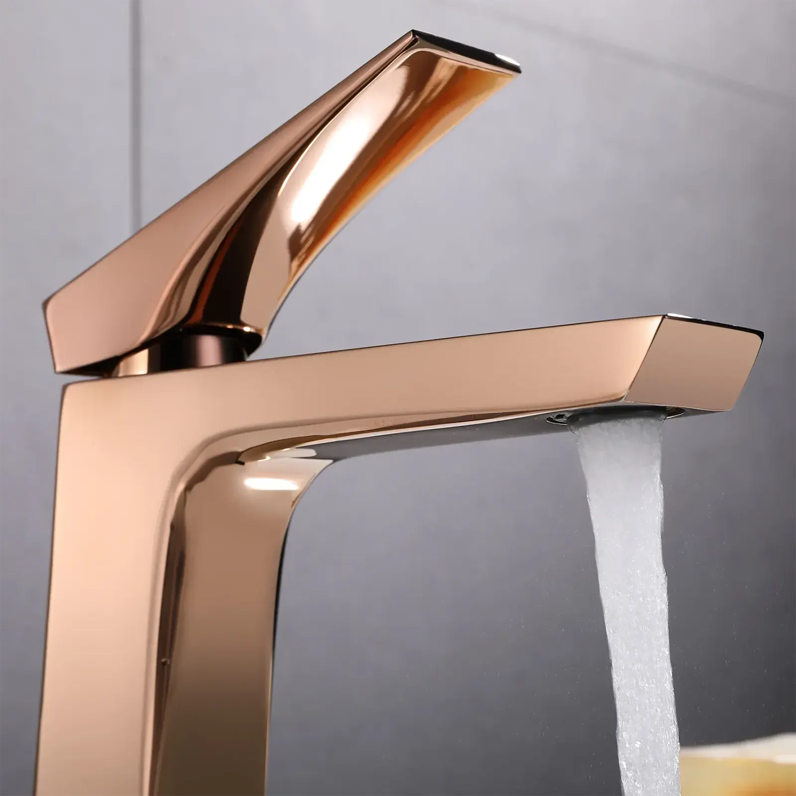 MEZCLADORA MONOMANDO DE LAVABO CAÑO ALTO SIN DESAGUE KUBIKA ROSE GOLD