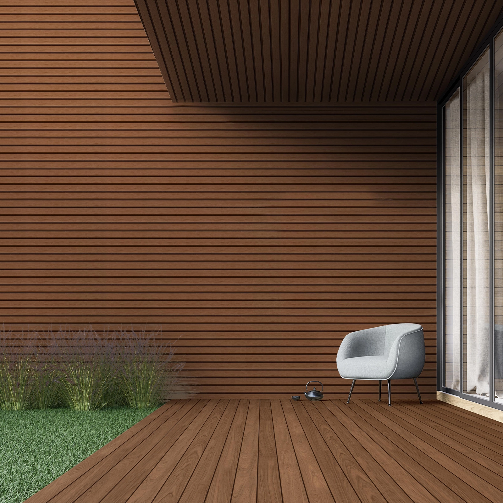 KIT WALL PANEL DUVAR WPC PARA EXTERIOR COLOR TECA