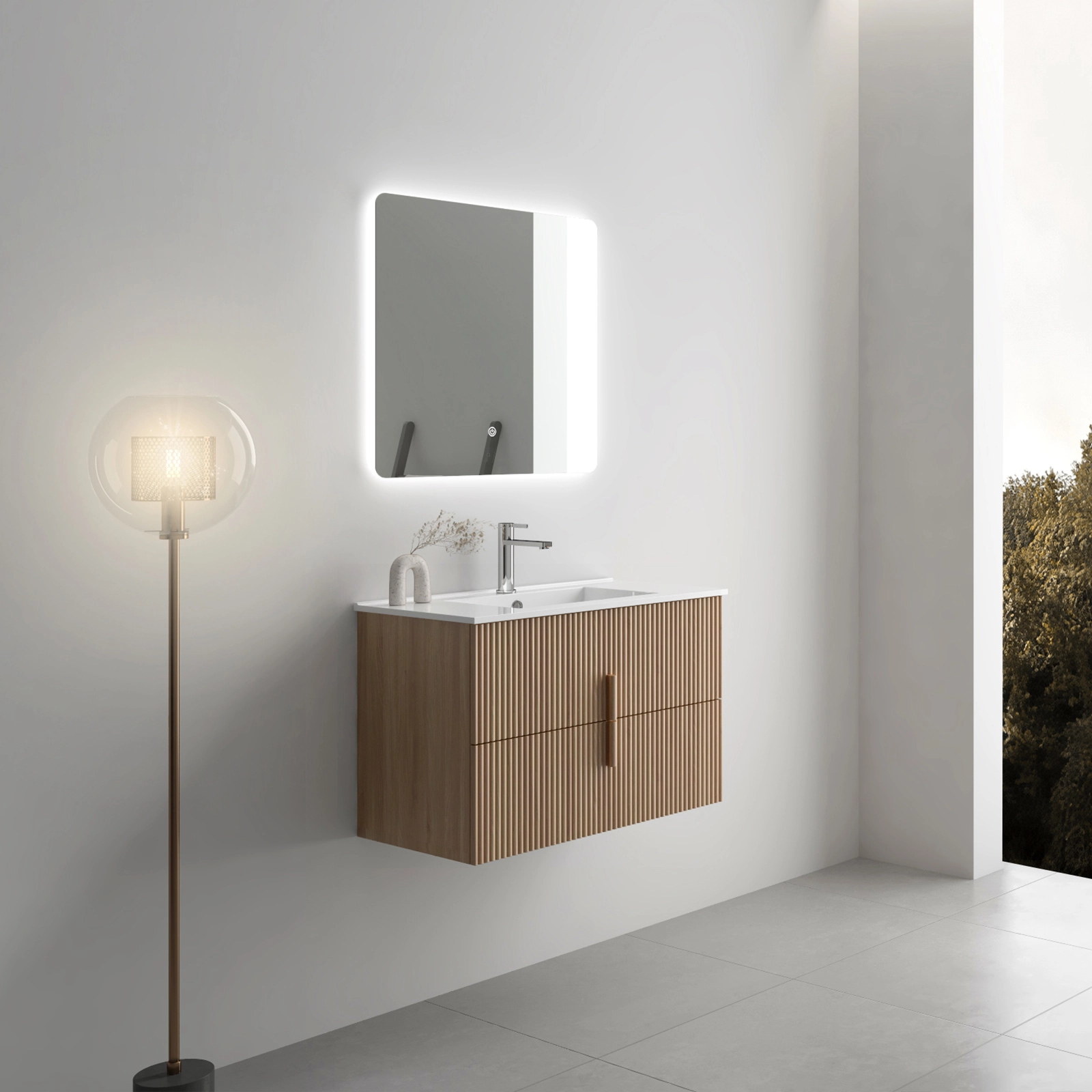 TURIN CAFE CLARO MUEBLE DE BAÑO CON LAVAMANOS, ESPEJO Y GABINETE